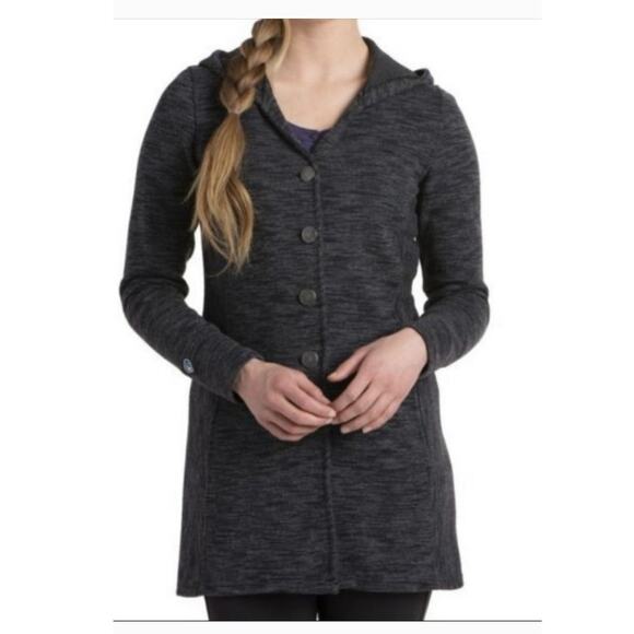 Kuhl Isla Sweater Jacket Women's M Dark Gray Button Up Hooded Outdoorcore READ - Picture 2 of 13